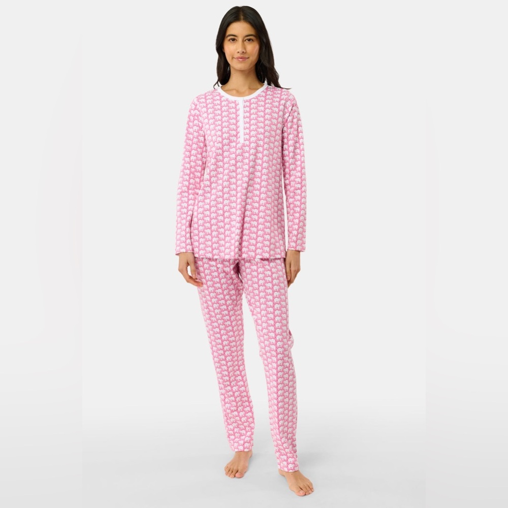 Roller Rabbit Hathi Pima Cotton Pink Elephant-Print Long-Sleeve Pajama Set